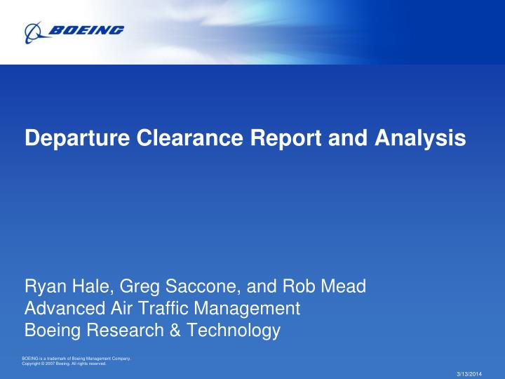 departure clearance report and analysis