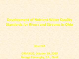 Development of Nutrient Water Quality Standards for Rivers and Streams in Ohio