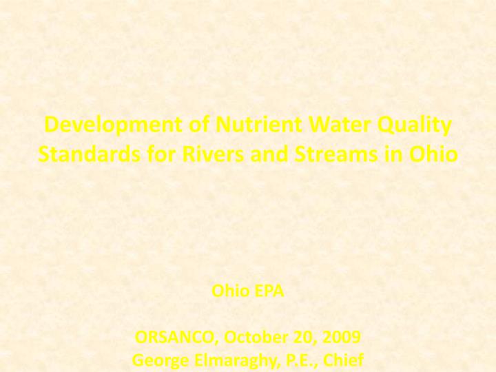 development of nutrient water quality standards for rivers and streams in ohio