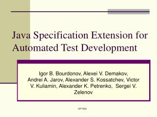 Java Specification Extension for Automated Test Development