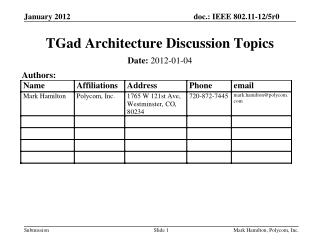 TGad Architecture Discussion Topics