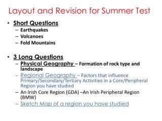 Layout and Revision for Summer Test