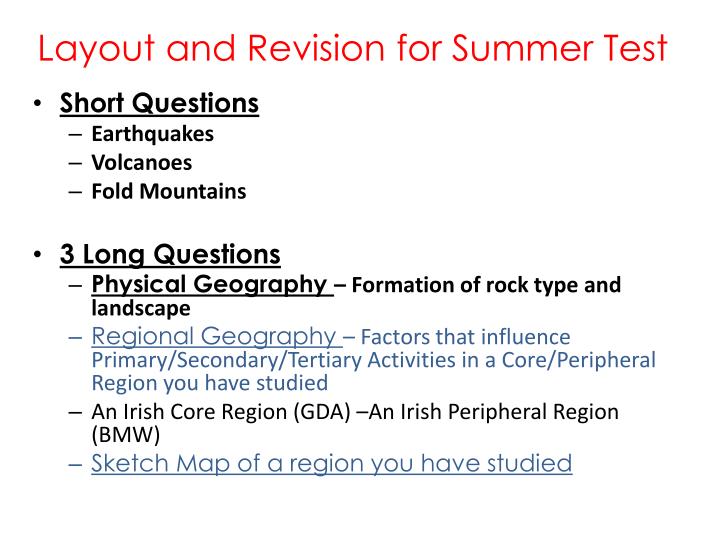 layout and revision for summer test