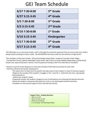 GEI Team Schedule