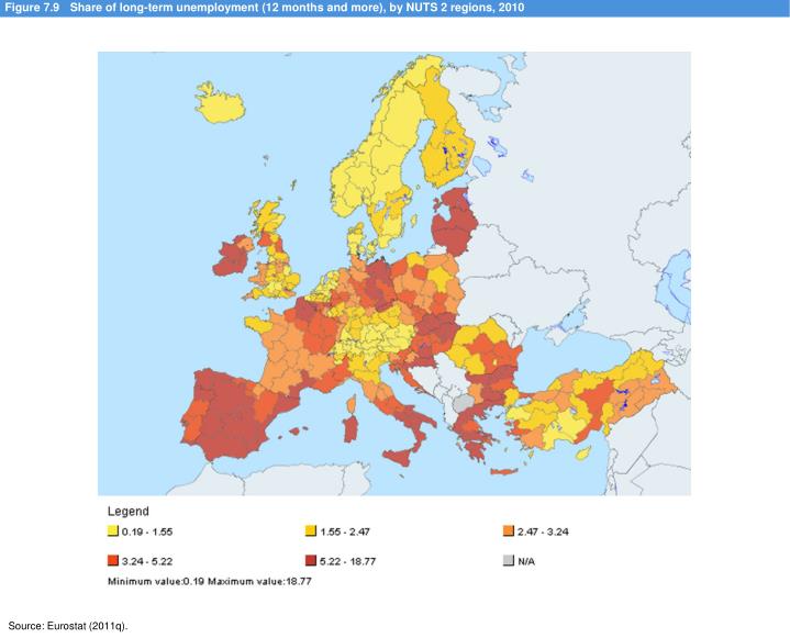 figure 7 9 share of long term unemployment 12 months and more by nuts 2 regions 2010