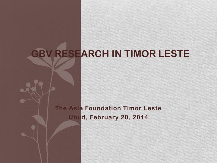 gbv research in timor leste