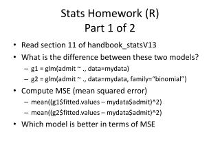 Stats Homework (R ) Part 1 of 2