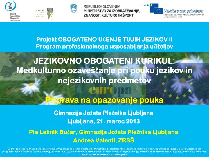 projekt obogateno u enje tujih jezikov ii program profesionalnega usposabljanja u iteljev