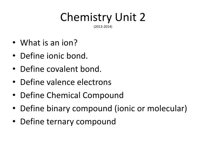 chemistry unit 2 2013 2014