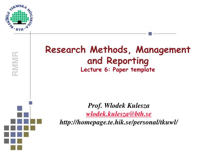 research methods management and reporting lecture 6 paper template