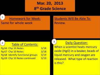 Mar. 20 , 2013 8 th Grade Science