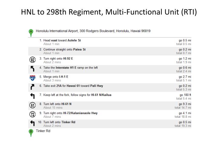 hnl to 298th regiment multi functional unit rti