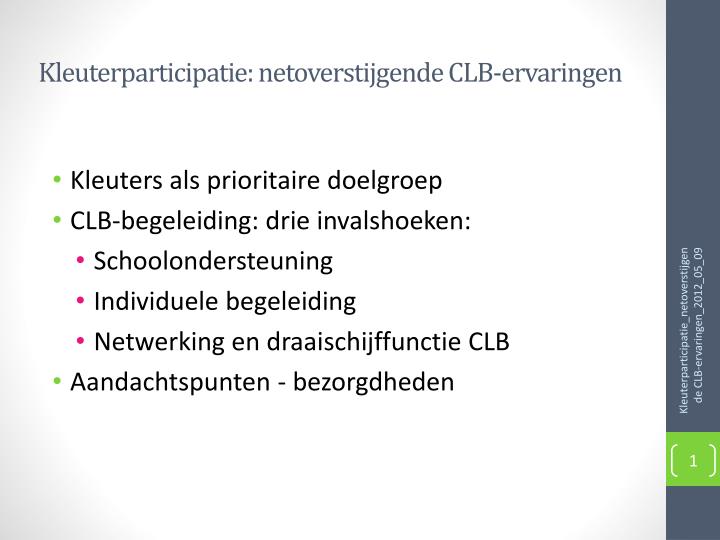 kleuterparticipatie netoverstijgende clb ervaringen