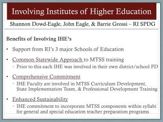 Involving Institutes of Higher Education