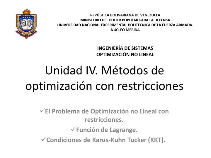 unidad iv m todos de optimizaci n con restricciones