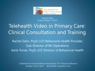 Telehealth Video in Primary Care: Clinical Consultation and Training