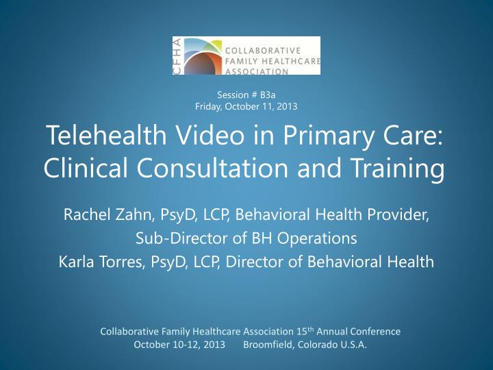 telehealth video in primary care clinical consultation and training