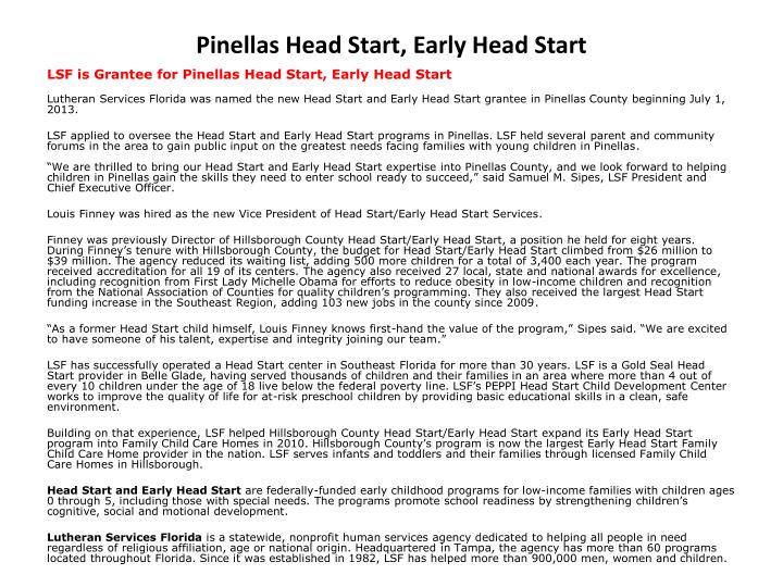 pinellas head start early head start
