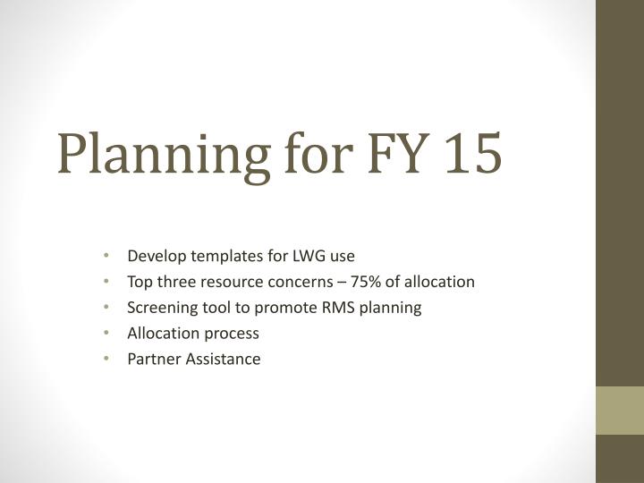 planning for fy 15