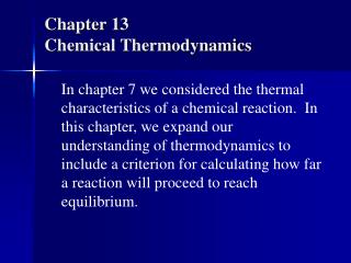 Chapter 13 Chemical Thermodynamics