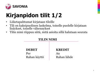 kirjanpidon tilit 1 2
