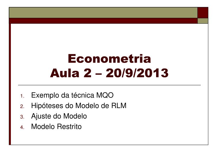 econometria aula 2 20 9 2013