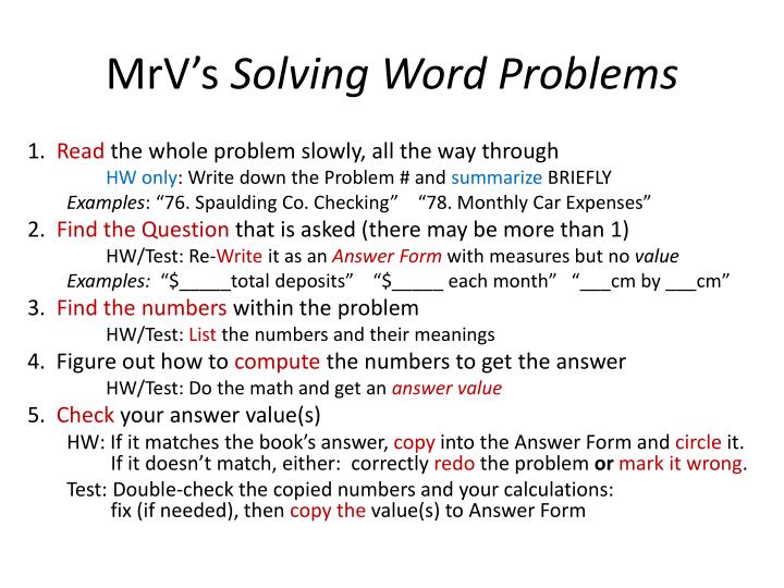 mrv s solving word problems