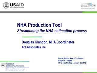 NHA Production Tool Streamlining the NHA e stimation p rocess