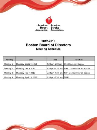 2012-2013 Boston Board of Directors Meeting Schedule