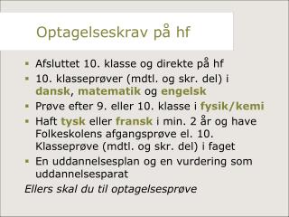 optagelseskrav p hf