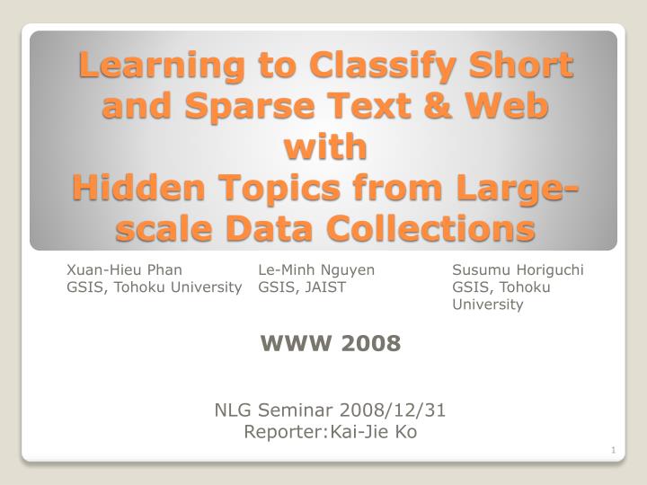 learning to classify short and sparse text web with hidden topics from large scale data collections