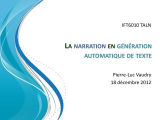 la narration en g n ration automatique de texte