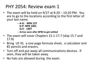PHY 2054: Review exam 1