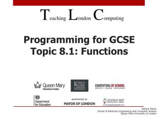 Programming for GCSE Topic 8.1: Functions