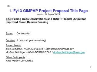 1 . Fy13 GIMPAP Project Proposal Title Page version 01 August 2013