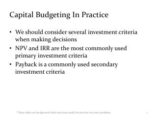 Capital Budgeting In Practice