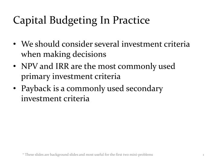 capital budgeting in practice