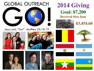 2014 Giving Goal: $7,200 Received thru June $ 3,454.60