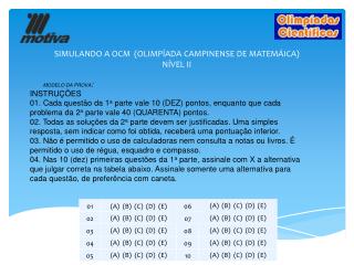 simulando a ocm olimp ada campinense de matem ica n vel ii