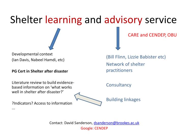 shelter learning and advisory service care and cendep obu