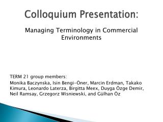 Colloquium Presentation: