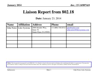 Liaison Report from 802.18