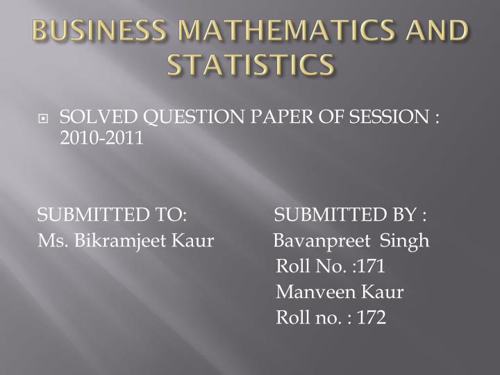 business mathematics and statistics