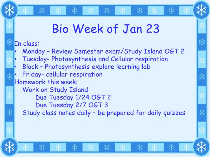 bio week of jan 23