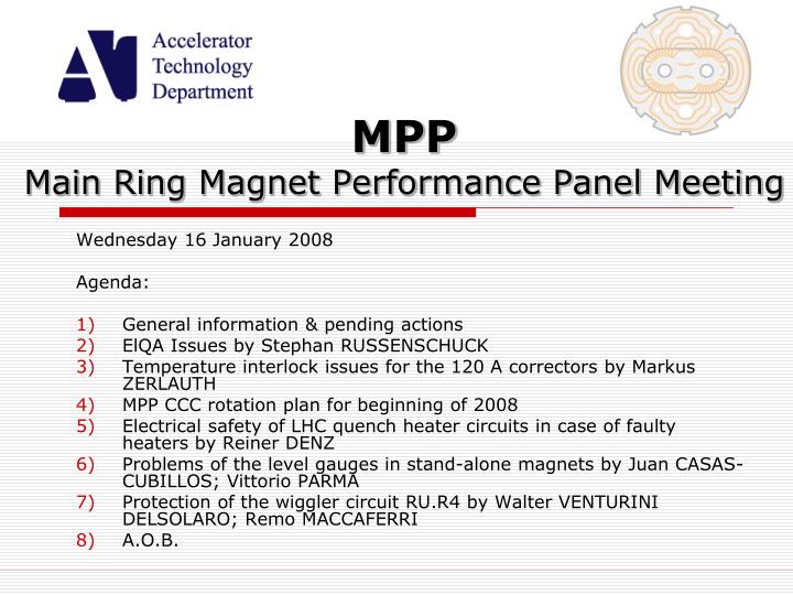 mpp main ring magnet performance panel meeting