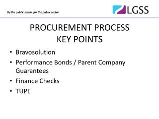 PROCUREMENT PROCESS KEY POINTS