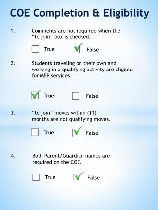 COE Completion &amp; Eligibility