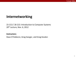 Internetworking 15-213 / 18-213: Introduction to Computer Systems 20 th Lecture, Nov. 6, 2012