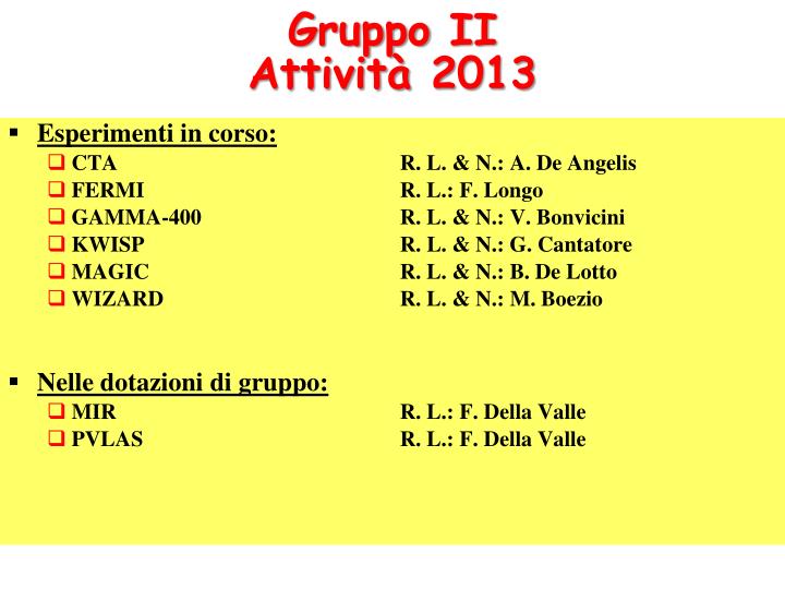 gruppo ii attivit 2013