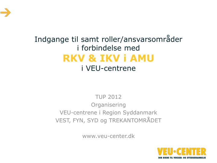 indgange til samt roller ansvarsomr der i forbindelse med rkv ikv i amu i veu centrene